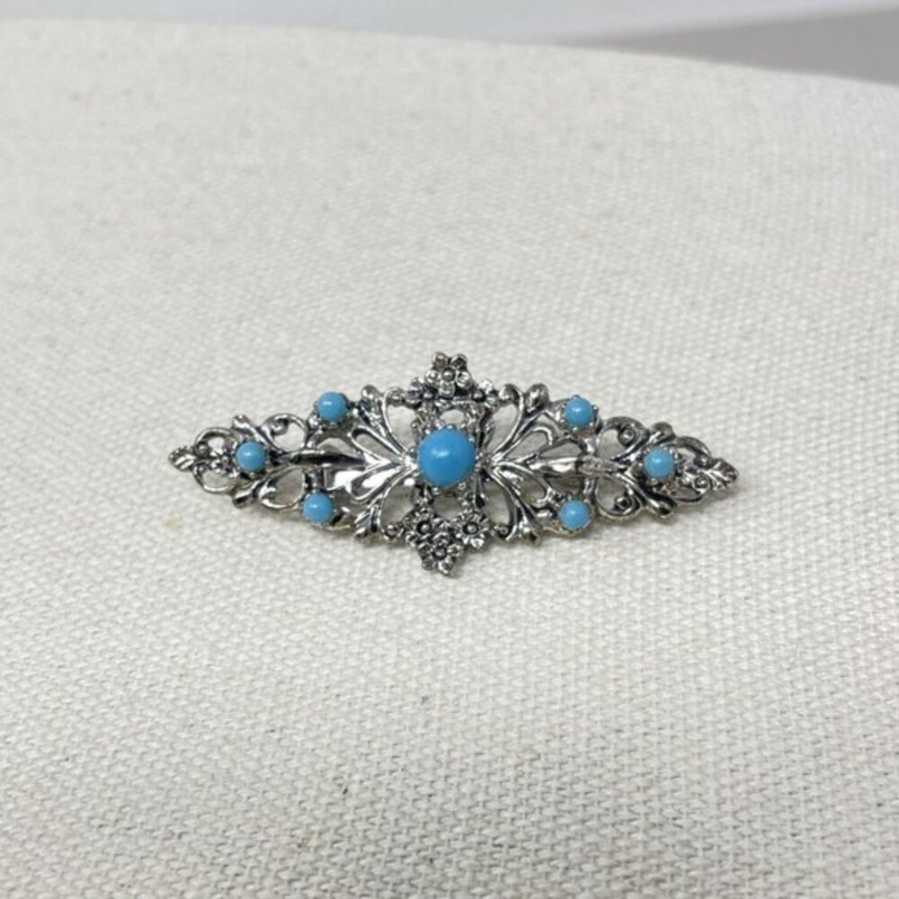 Gerrys Vintage Bar Brooch‎ Silver-Tone Turquoise Blue Classic Retro